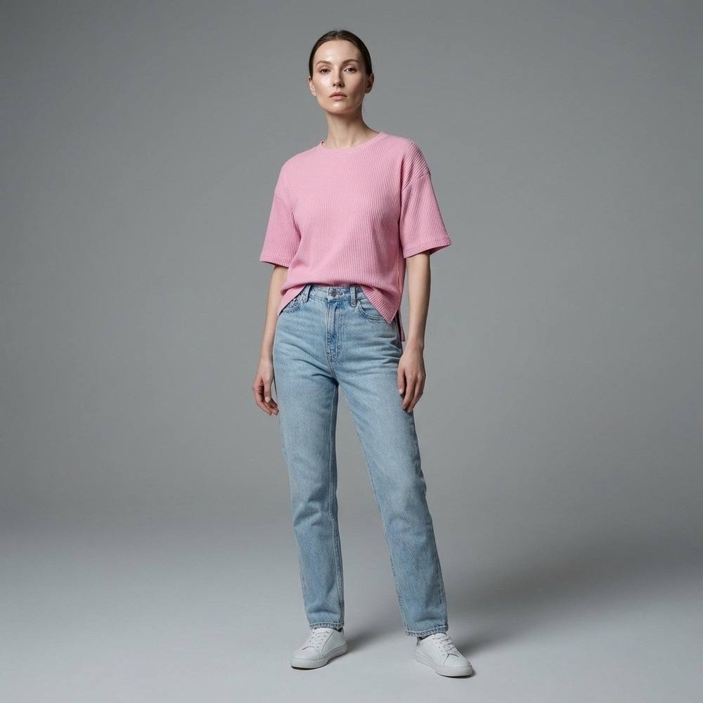 Zulu & Zephyr Womens Pink Ribbed Knit Oversized T-Shirt Size 6 Side Slit Cotton
